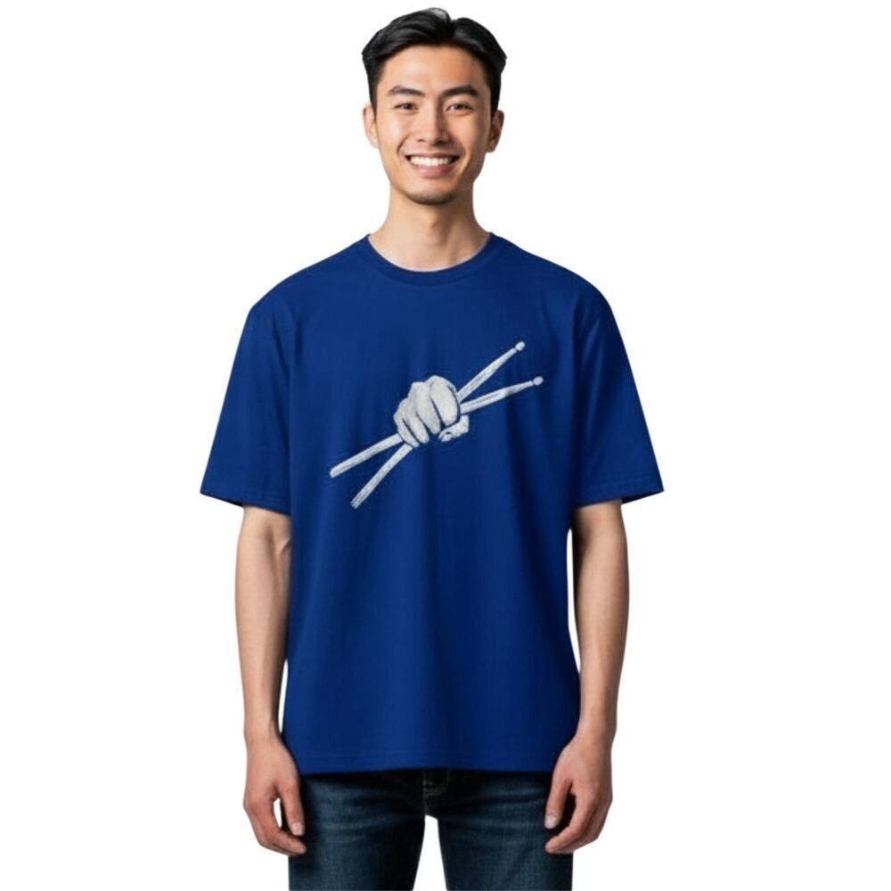 Drummer T-shirt Men’s Small Blue Drumsticks Musician Percussionist Gift Band Tee